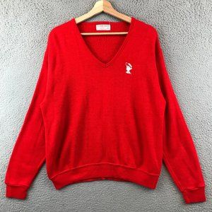 Vintage 60s CRESLAN and RAYON‎ Red L V-neck Sweater